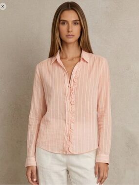 Pale pink Ikks Women's Ruffle Front Button Down Blouse Size M